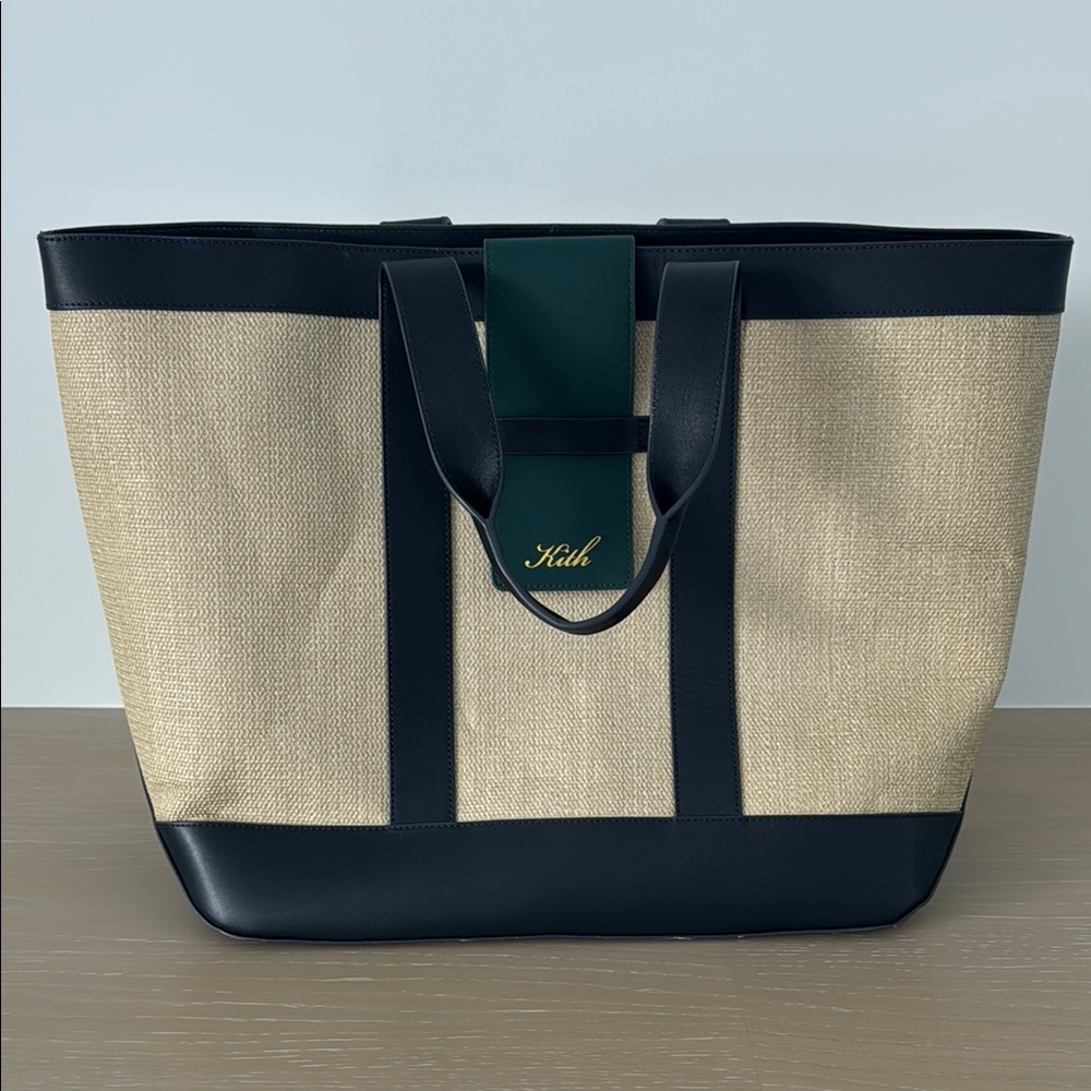 Kith Raffia Tote Chia with Navy and Green Trim